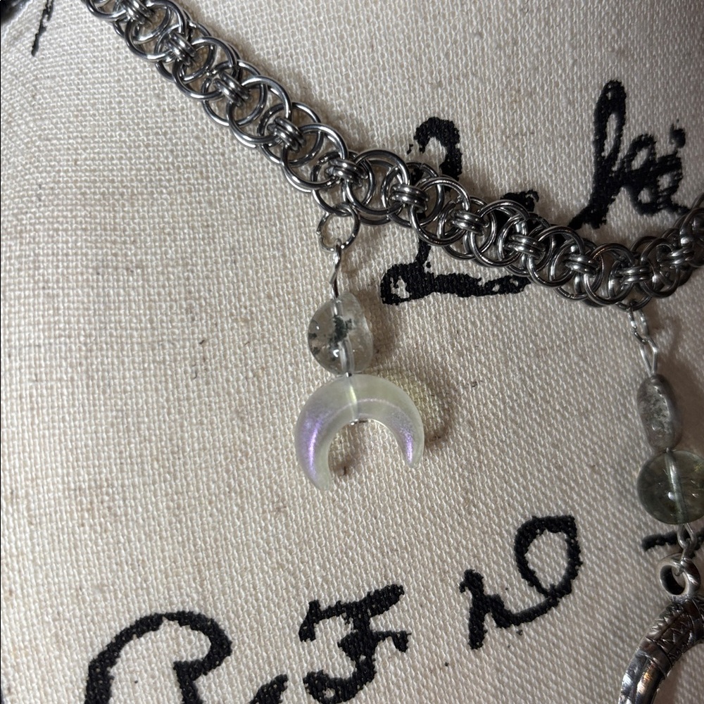 Handmade Stainless Steel Chainmail Choker | Phantom Quartz Gothic Dark Boho - Picture 3 of 7